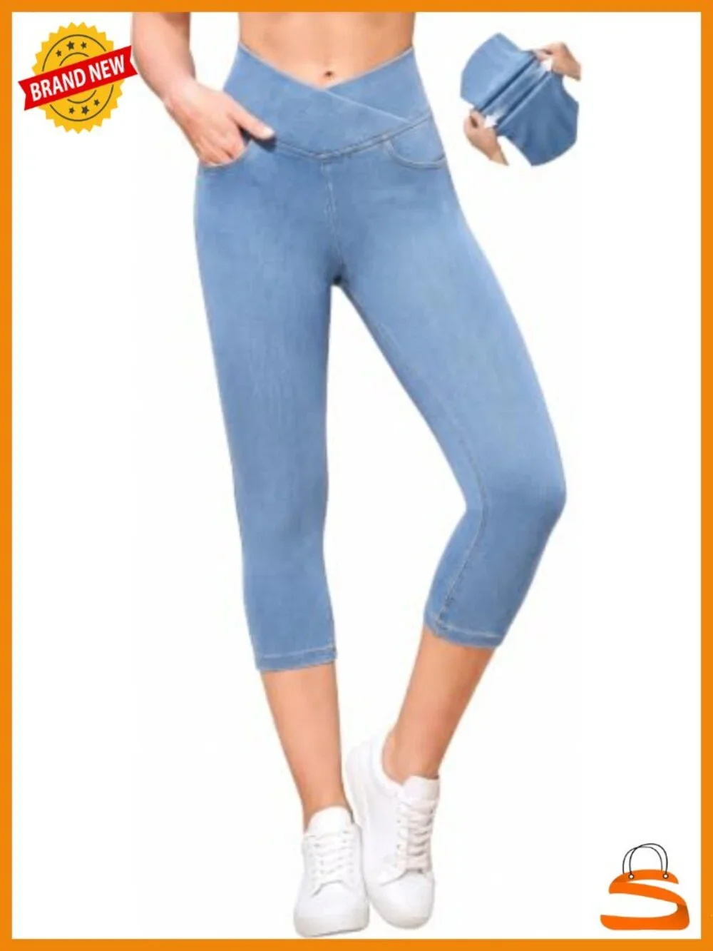 Stretchy Pull On Capri Jeans Jeggings Tummy Control with Pockets Women's Capris